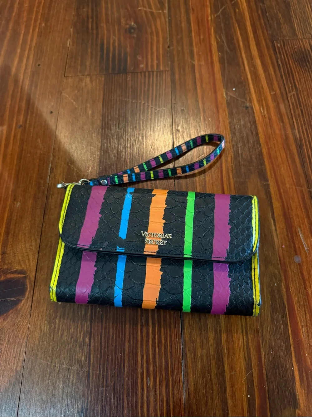 Victoria's Secret Black Wristlet with Multicolor Stripes